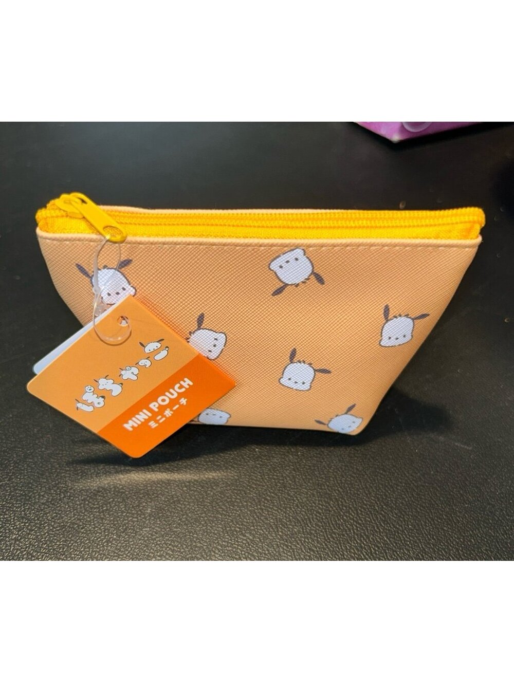 Sanrio Pochacco Mini Pouch Orange Zip Cosmetic Accessory Bag NEW